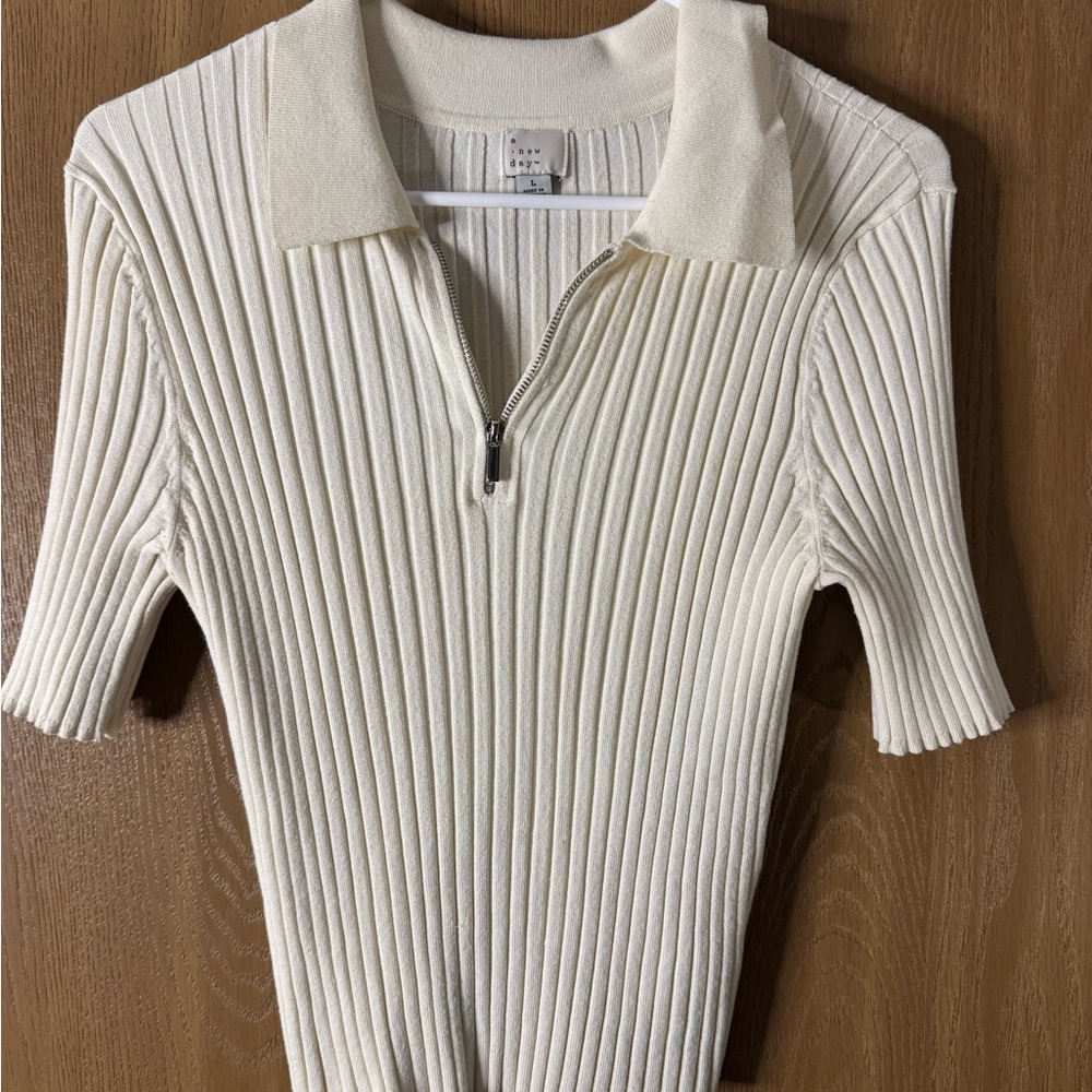 A New Day Off-White Ribbed Zip Polo